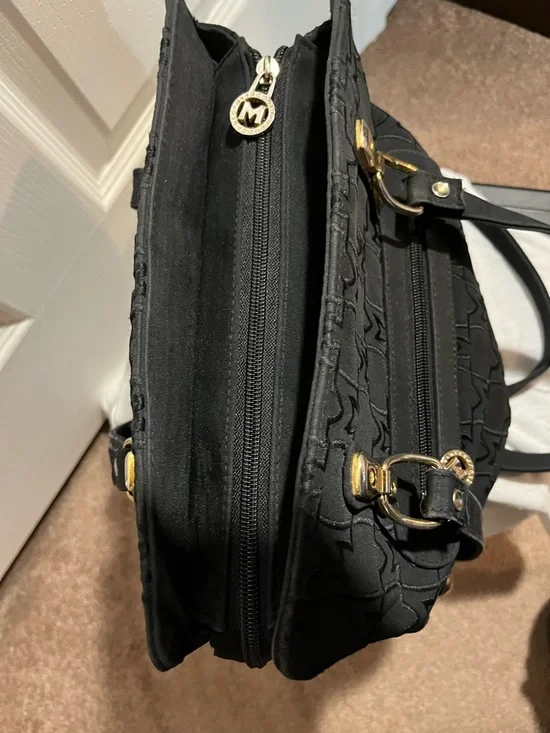 Black Monogram Tote Bag Gold Hardware Shoulder Bag - Picture 9 of 12